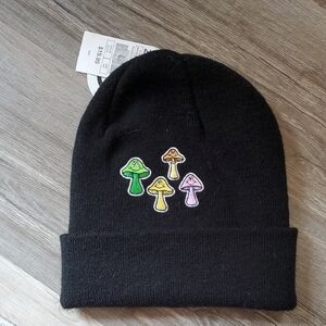 Neff Black and Green Mushroom Embroidered Beanie Hat